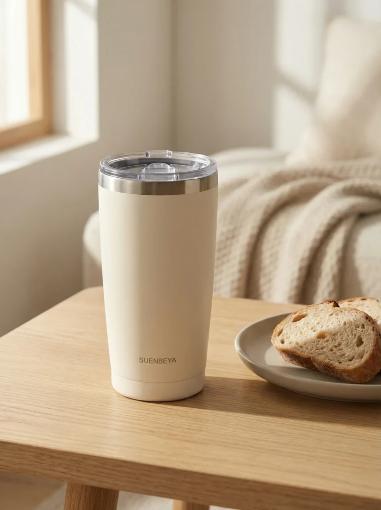 SUENBEYA cup on a Nordic breakfast table in warm morning light